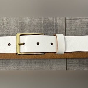 White Genuine Full Grain Leather Dress Belt 1-1/8" 30mm Wide Solid Brass Buckle